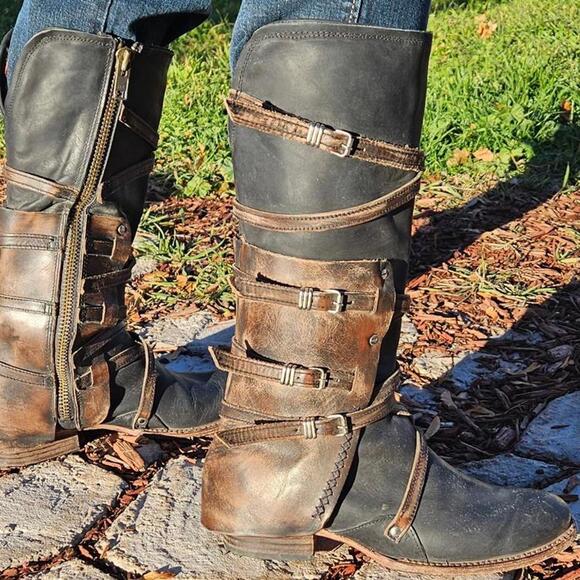 Freebird Women's Riley Leather Mid Calf High Boots Size 10 Strappy Biker Cowgirl - Picture 5 of 16